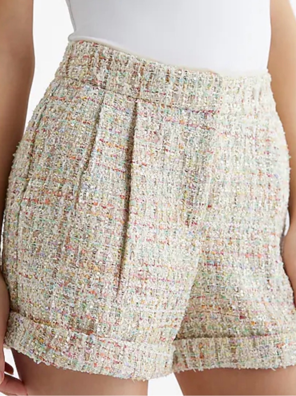 Express High Waist Sequin Tweed Pleated Shorts